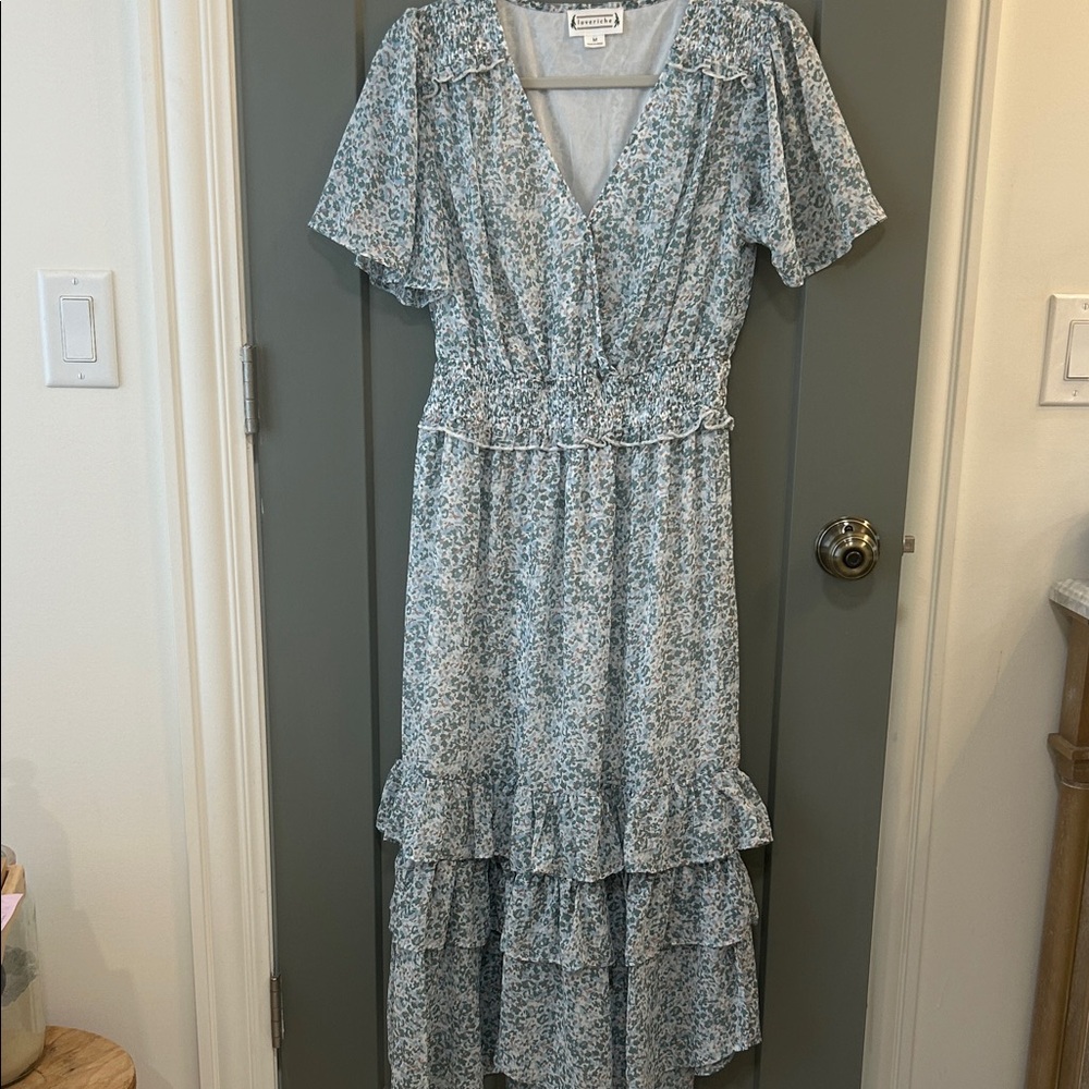 Rose & Remington Blue  Floral Midi Dress Size Medium - Picture 6 of 7